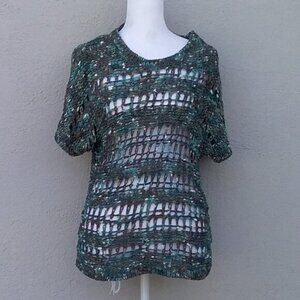 Chico's Women's Sweater Size Small Open Knit Crochet Green Boho